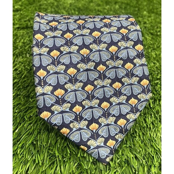 ERMENEGILDO ZEGNA Men's Tie Blue Gold Geo 57L 3.5W ITALY EUC MINT! Retail-$175 - Picture 4 of 14